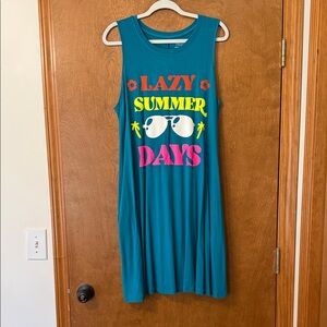 Time and Tru Teal Swim Coverup with Bold Print